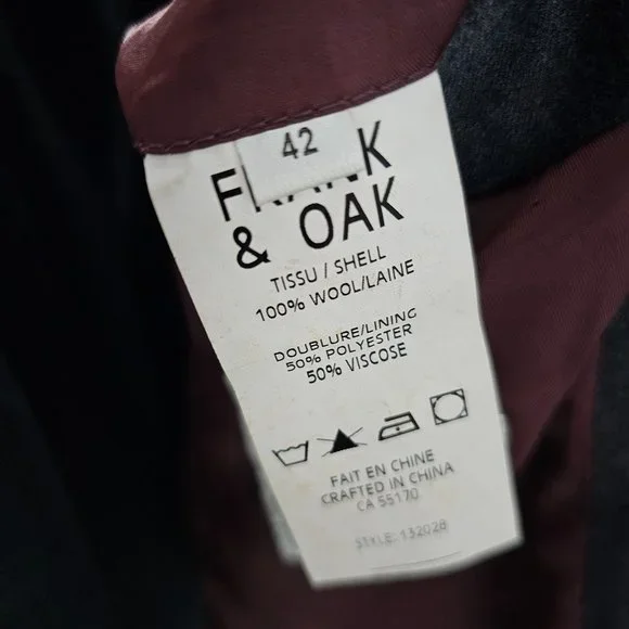 Frank & Oak 42R Gray Solid 2-Button Sport Coat Blazer Jacket G111